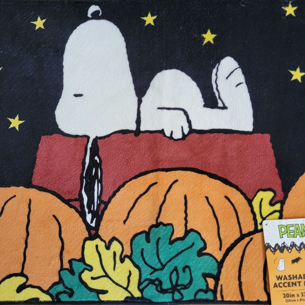 '26 Peanuts Fall Halloween Accent Rug Snoopy Red Doghouse Stars Pumpkin Washable